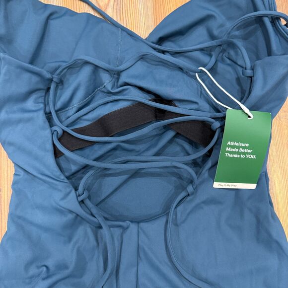 HALARA NWT Softly Zero Ruched Lace Up Bodycon Dress Ink Green Size Small - Picture 6 of 8